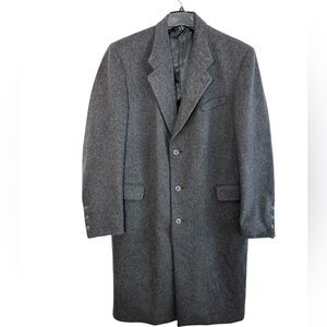VTG Halston Mens Coat Wool Cashmere Gray Single Breasted Suit Overcoat Size 44L